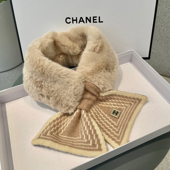 CHANEL Accessories Chanel Brown Neckwarmer Knit Scarf With Faux